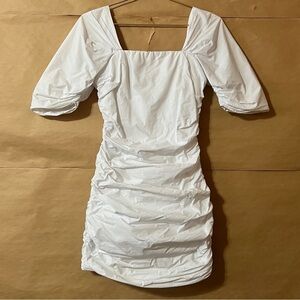 Lovers + Friends | Joss Dress Ruched Mini Dress White Cotton Poplin Size S